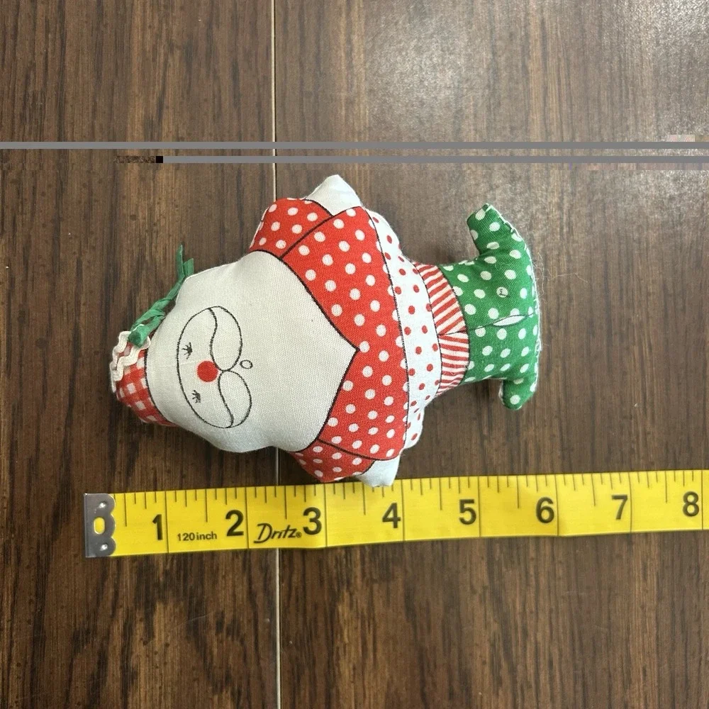 Vintage Handmade Fabric‎ Christmas Ornaments Santa Tree Stuffed Set Of 2
